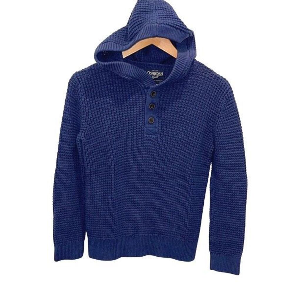 Oshkosh B'gosh Kids Waffle Knit Quarter Button Hooded Sweater Navy Size 12/12A